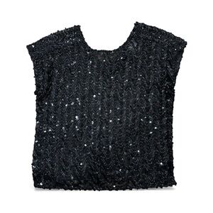 Black Lace Semi Sheer Sequined Top